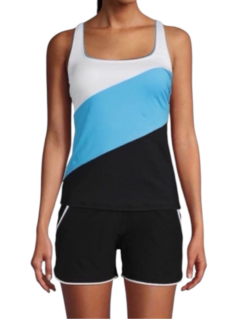 Lands End Square Neck Underwire Tankini Blue Black White Adjustable Straps Sz 10